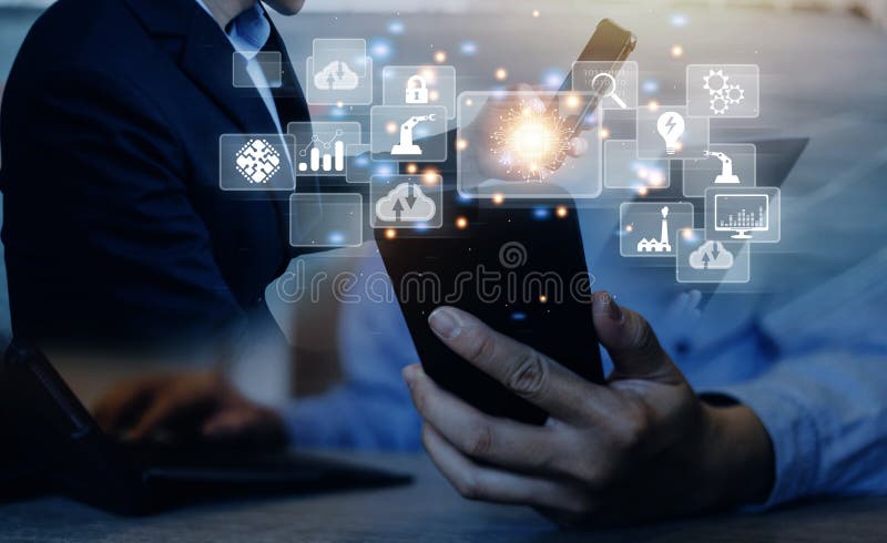 Digital transformation technology strategy, digitization and digitalization of business processes and data, optimize and automate stock photography