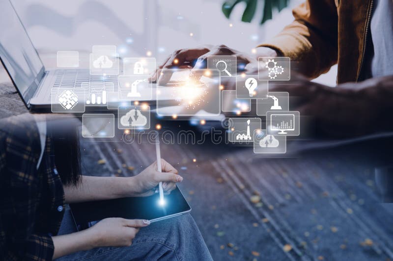 Digital transformation technology strategy, digitization and digitalization of business processes and data, optimize and automate stock photos