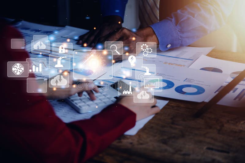 Digital transformation technology strategy, digitization and digitalization of business processes and data, optimize and automate stock photos