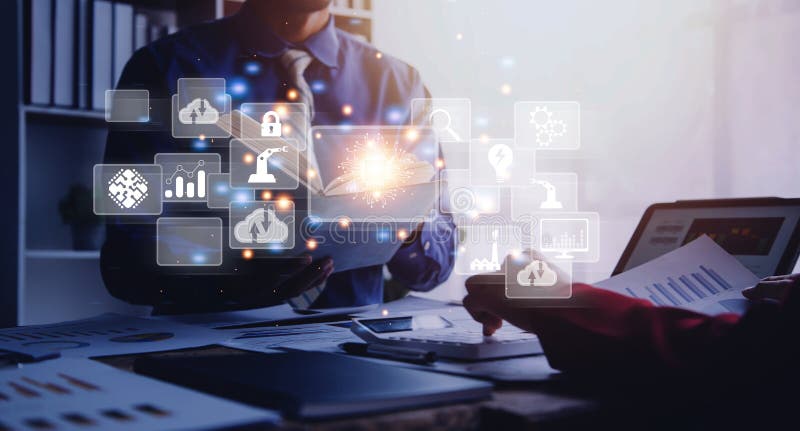 Digital transformation technology strategy, digitization and digitalization of business processes and data, optimize and automate stock photography