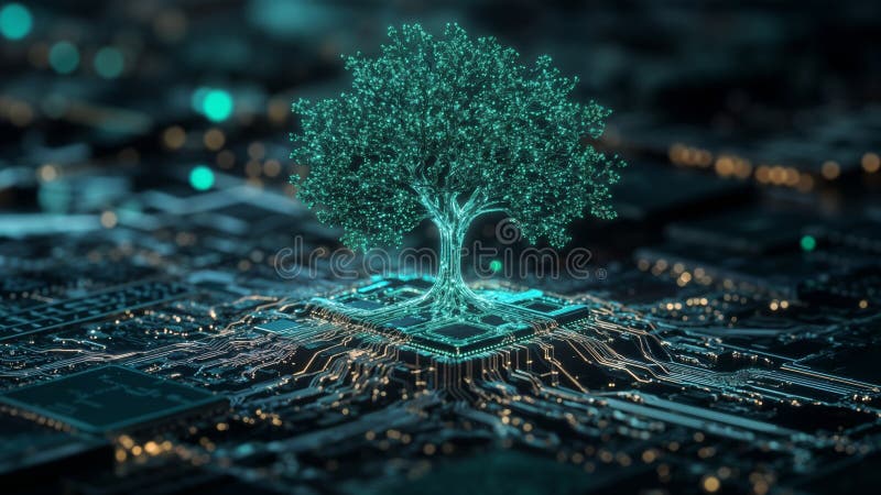 Digital Tree Illustration, generative ai royalty free illustration
