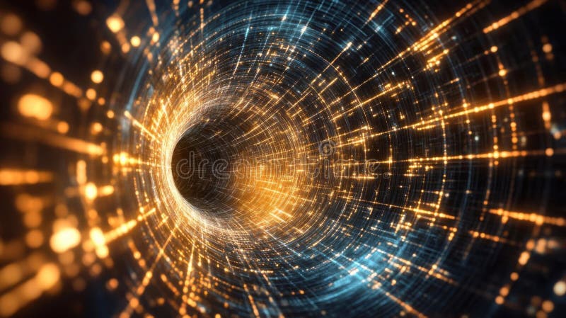 Digital Tunnel, Exploring Abstract Light & Data Streams Visually stock illustration