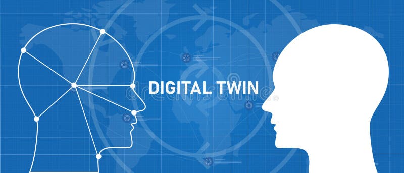 Digital twin technology for modelling into virtual world simulation vector illustration