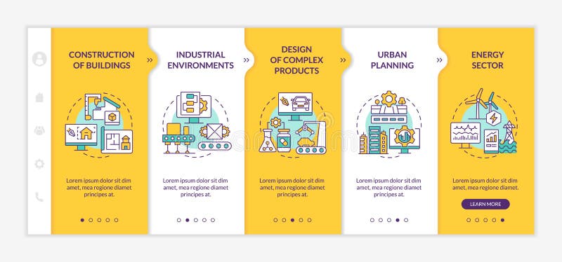 Digital twin use situations yellow onboarding template vector illustration