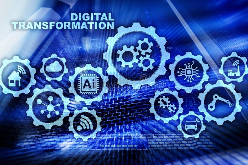 Digital-Umwandlungs-Konzept von Digitalisierung von Technologiegeschäftsprozessen Datacenter-Hintergrund lizenzfreie abbildung