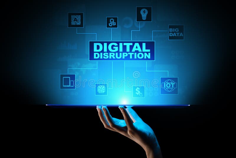 Digital-Unterbrechung Unterbrechungsgeschäftsideen IOT, Netz, intelligente Stadt, große Daten, Wolke, Analytics, Netzskala IT, AI stock abbildung