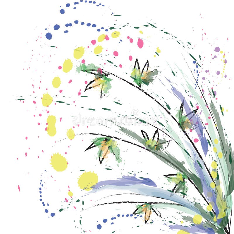 Download Abstract Simple Line Art Doodle Wildflower Or Bamboo In Watercolor Style With Colorful Paint Splashes On White Background Stock Vector Illustration Of Cute Modern 184632707
