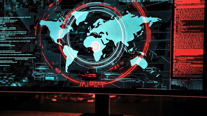 A digital visualization on a computer monitor illustrates a spam detection algorithm in action. Colorcoded alerts royalty free illustration