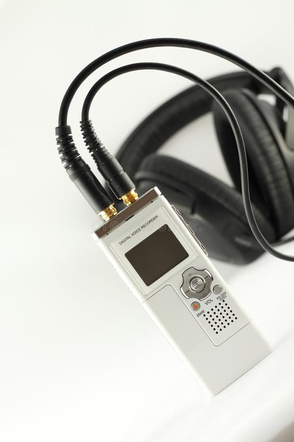 Digital Voice Recorder and Headphone. Stock Photo Image of record