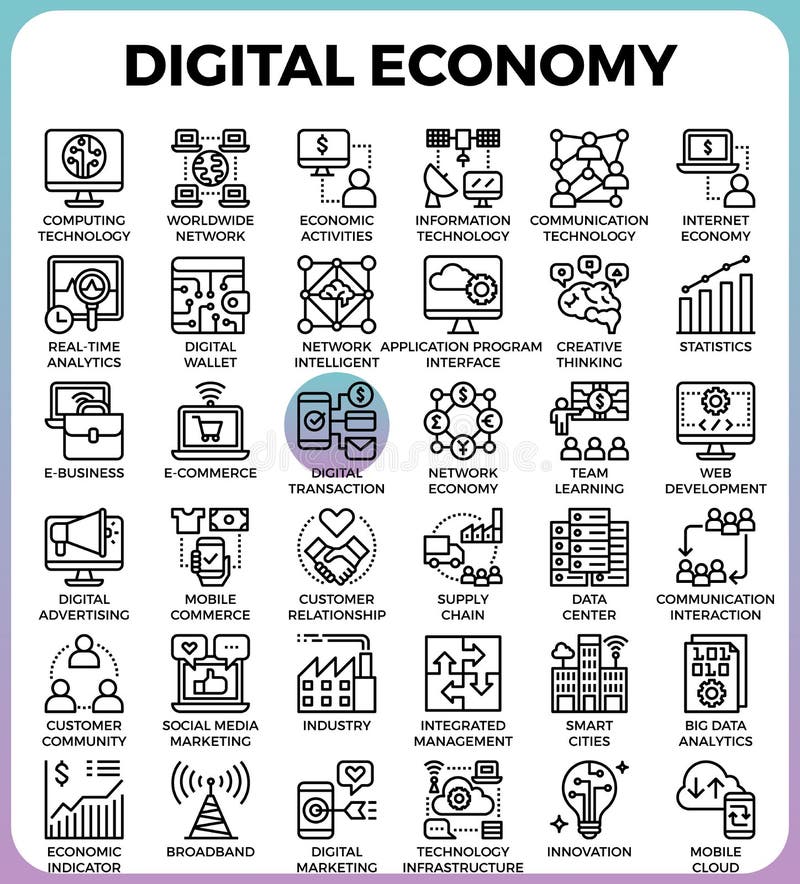 Digital-Wirtschaftskonzeptikonen vektor abbildung Digital-Wirtschaftskonzeptikonen vektor abbildung