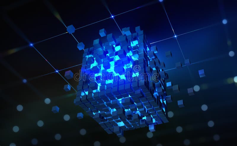 Digital world. Blocks of information collected in a nanostructure. Abstract 3D illustration. Blockchain concepts and computers of future