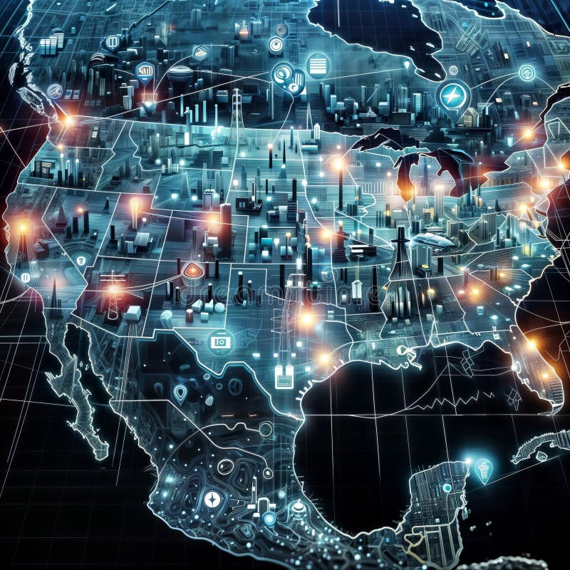 Abstract Tech Map: Illuminating Digital Connectivity, generative ai vector illustration