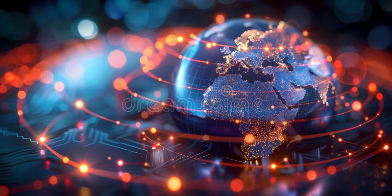 Digital world globe, concept of global network and connectivity on Earth, high speed data transfer stock illustration
