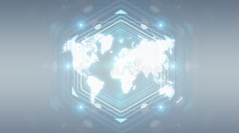 Digital world map screen interface 3D rendering vector illustration Digital world map screen interface 3D rendering vector illustration
