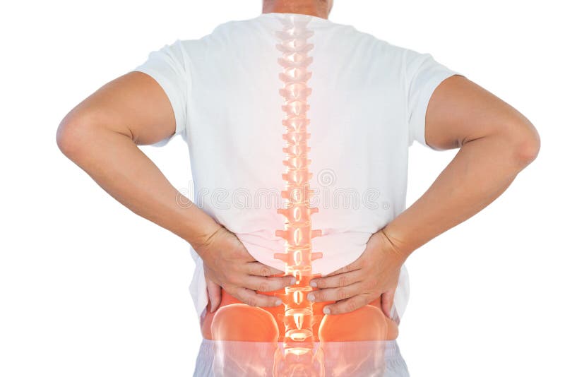 Digital-Zusammensetzung von Highlighted Dorn des Mannes mit Rückenschmerzen