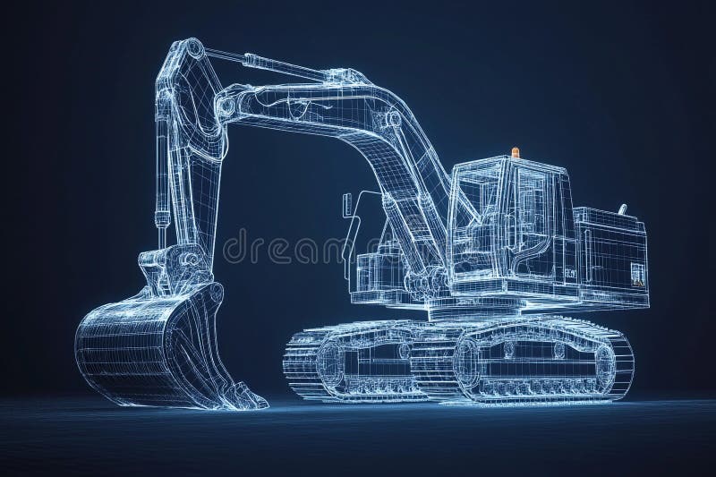 Digital återgivning av en grävmaskin med avancerad konstruktionsdesign. Generativ AI stock illustrationer