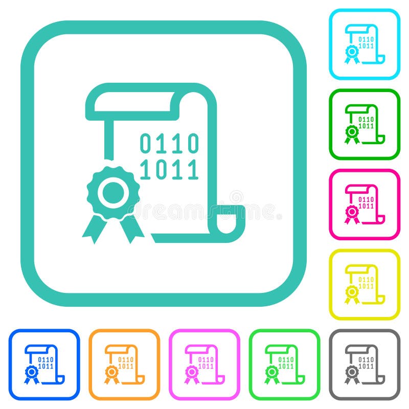Digitala certifikat, levande platta ikoner i färgade färger stock illustrationer