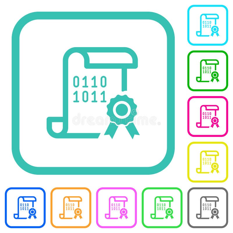 Digitala certifikat, levande platta ikoner i färgade färger vektor illustrationer