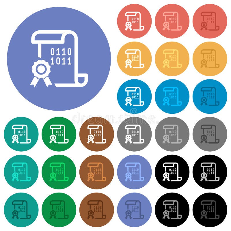 Digitala certifikat runda platta flerfärgade ikoner stock illustrationer