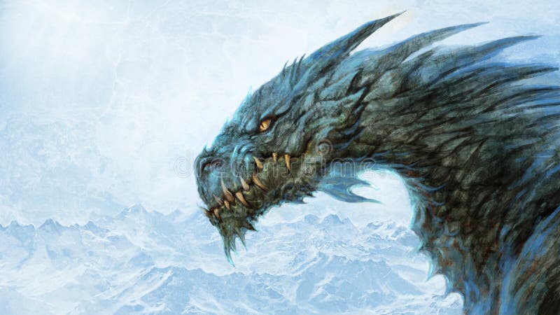 Digitale Abbildung des gewalttätigen Eisdrache-Kopfes stock abbildung