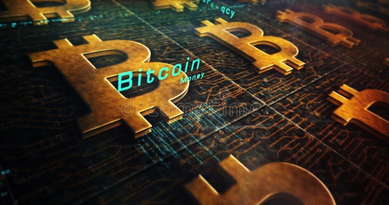 Digitale Animation des bitcoin Metallsymbols vektor abbildung