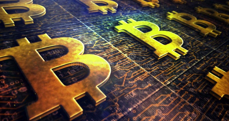 Digitale Animation des bitcoin Metallsymbols vektor abbildung