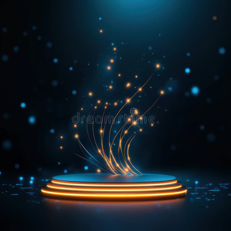 Digitale Bühne mit abstraktem Golden Data Stream. vektor abbildung