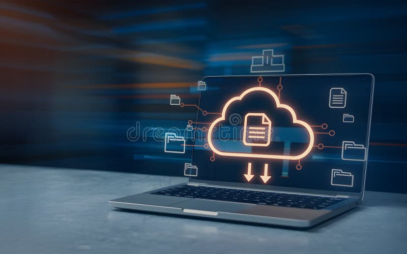 Digitale Cloud Computing Datenspeichertechnologie Notebook-Technologie Moderne sichere Übertragung von Netzwerkinformationen Onlin stock abbildung