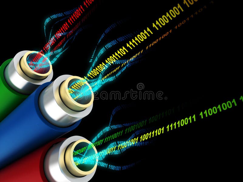 3d illustration of wires or fiber optics with digital data inside. 3d illustration of wires or fiber optics with digital data inside