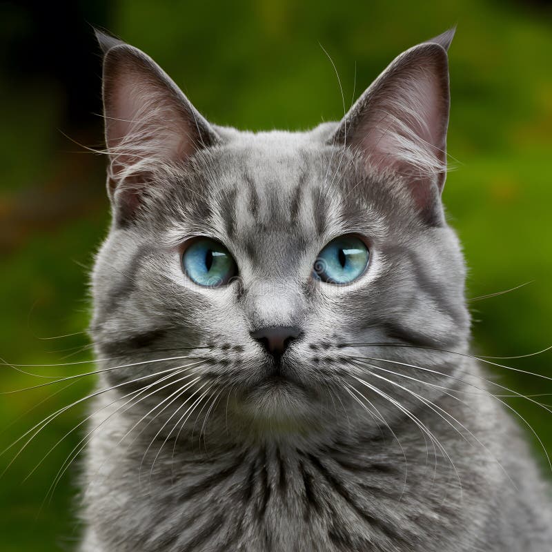 Digitale graue Katze mit blauen Augen blickt dem beliebten Begleiter-Konzept voraus vektor abbildung