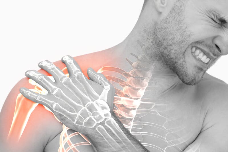 Digitale samenstelling van Benadrukte schouderpijn van de mens