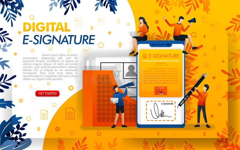 Digitale Signatur für Dokumentensicherheit E-Unterschriften für geschäftliche Zwecke und Verträge, Konzeptvektor ilustration schl vektor abbildung Digitale Signatur für Dokumentensicherheit E-Unterschriften für geschäftliche Zwecke und Verträge, Konzeptvektor ilustration schl vektor abbildung