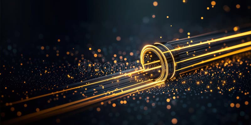 Digitaler Tunnel mit goldenen Datenströmen und Partikeln lizenzfreie abbildung