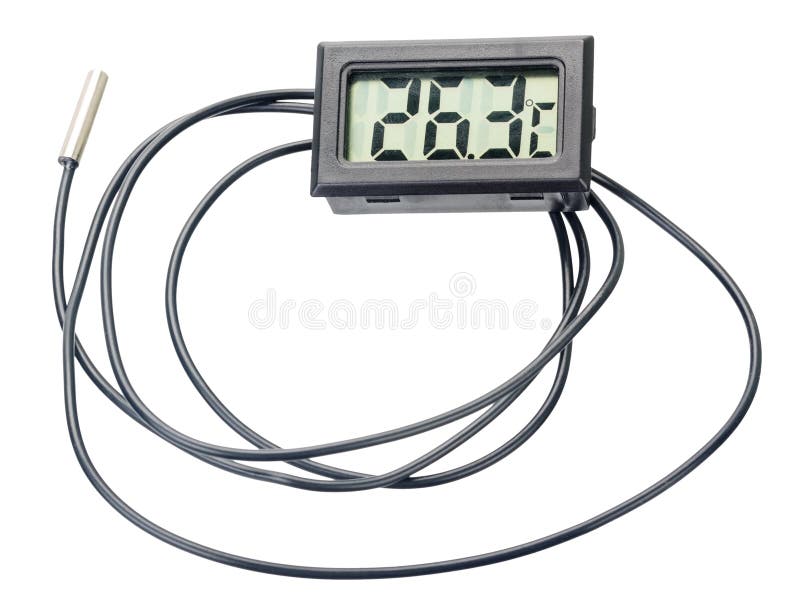 Digital thermometer with sensor on wire isolated on white background. Digital thermometer with sensor on wire isolated on white background