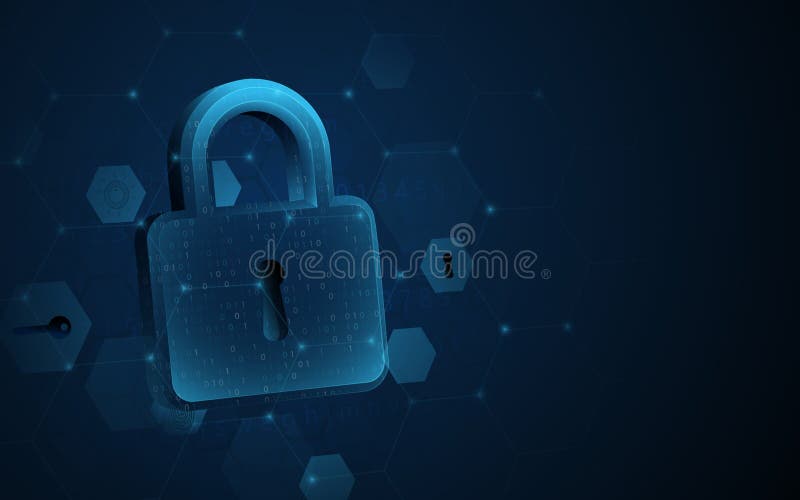 Digitales Vorhängeschloss mit Datenschutzkonzept. abstrakte Cybersecurity-Netzwerk Hightech digitale Technologie Hintergrund lizenzfreie abbildung