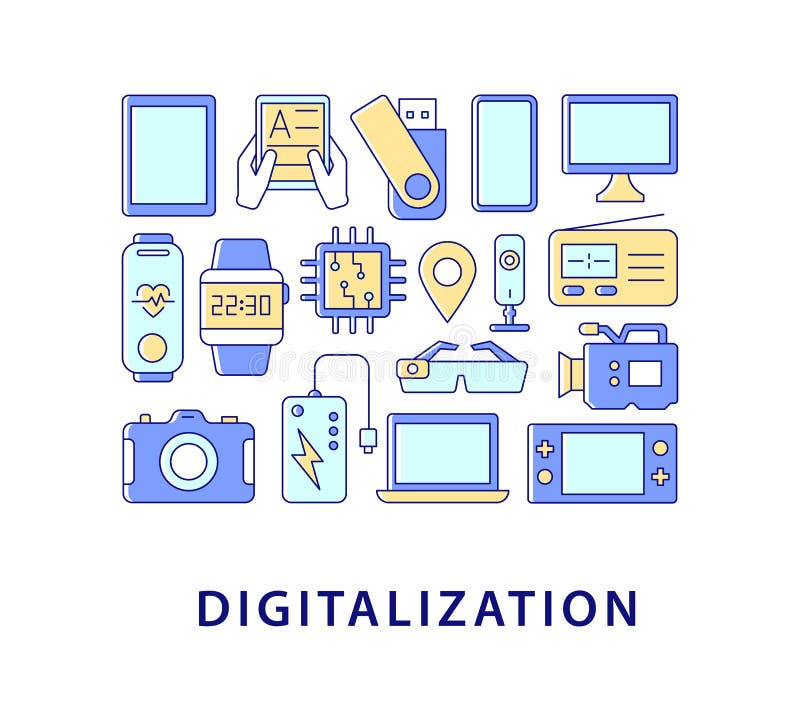 Digitalization abstract color concept layout with headline stock illustration