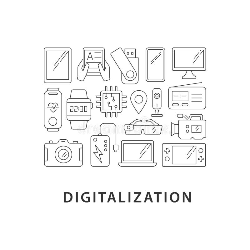 Digitalization abstract linear concept layout with headline royalty free illustration