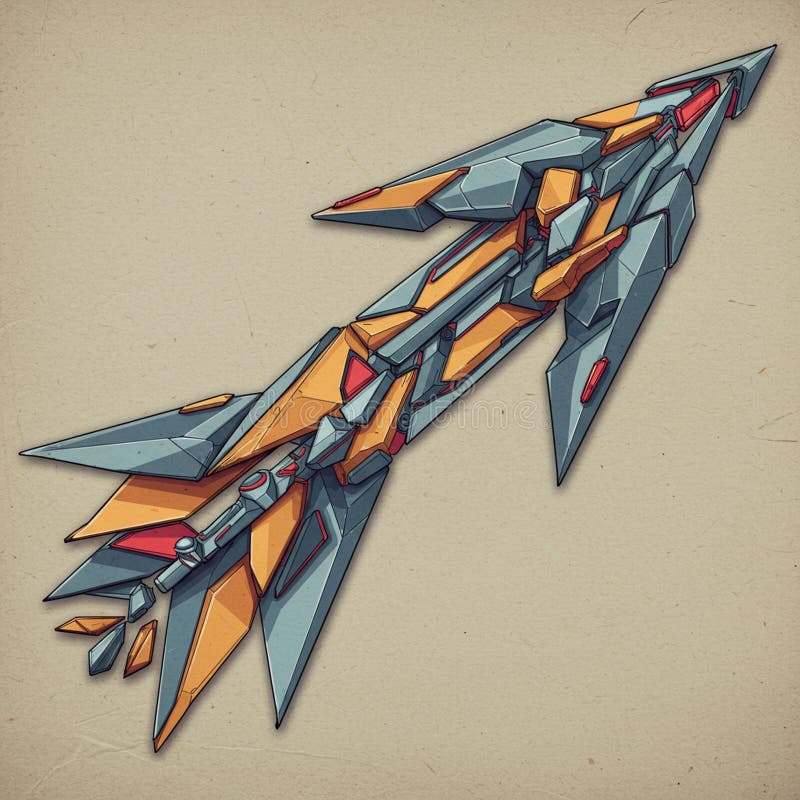 A digitally created futuristic arrow, featuring a complex geometric design. The arrow is vector illustration
