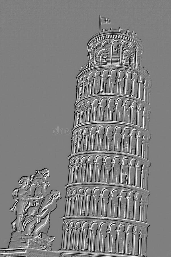 Digitally embossed image of the Leaning Tower of Pisa royalty free stock photo
