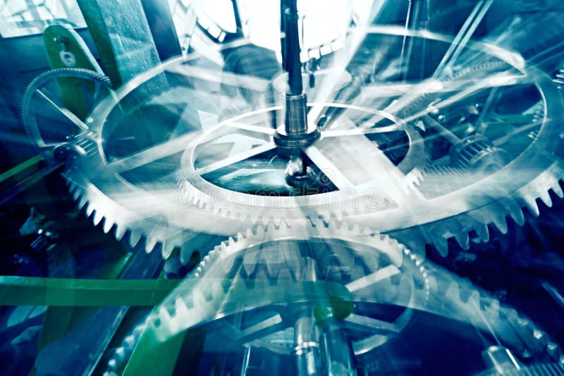 Concept of time. Digitally enhanced image of clock work in blue tones. stock images