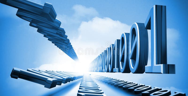 Digitally generated 3D binary code in sky vector illustration