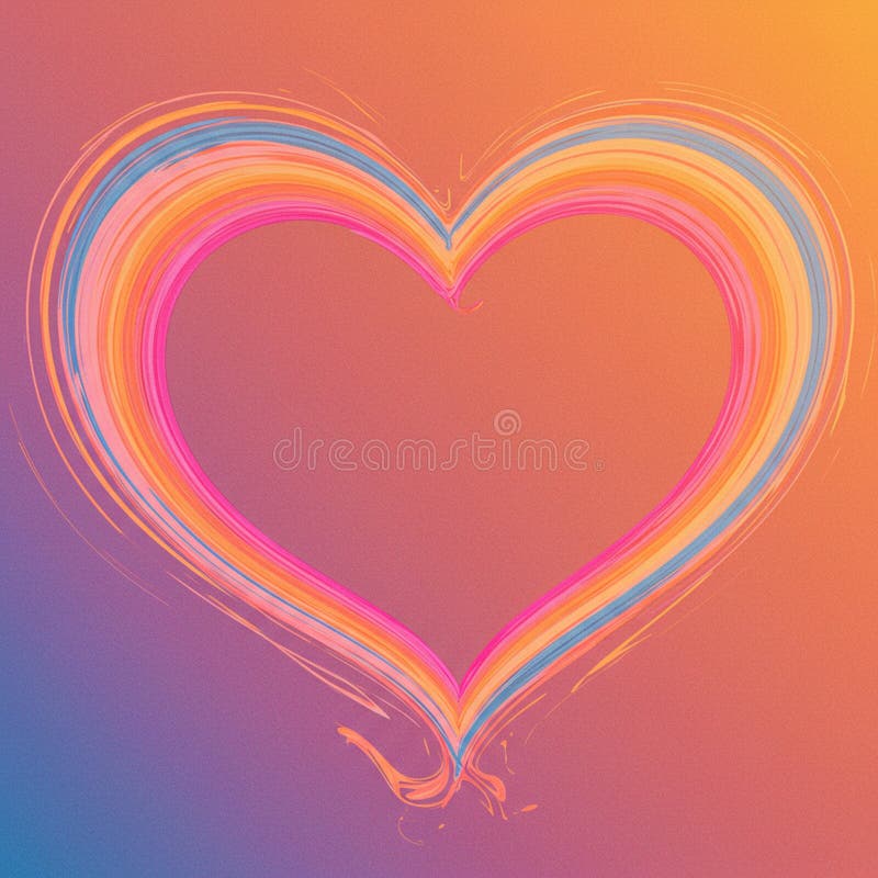 A digitally generated heart shape with vibrant, swirling colors of pink, orange, blue royalty free illustration