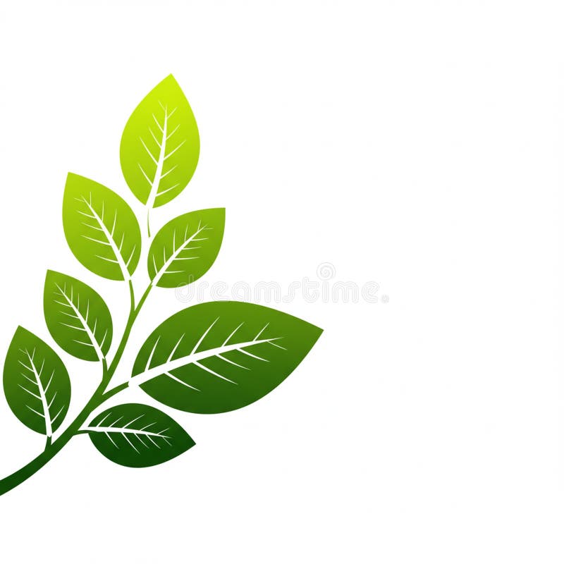 A digitally generated image of a branch with stylized green leaves, arranged in an vector illustration