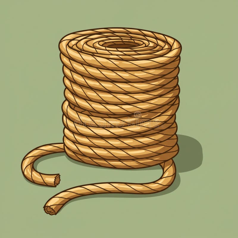 A digitally generated image of a coiled rope. The rope is thick and made up of multipl stock illustration