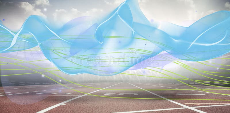 Digitally generated image of colorful trails over vector illustration