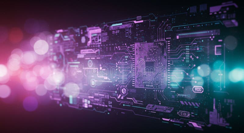 A digitally generated image of a complex circuit board with electronic components vector illustration