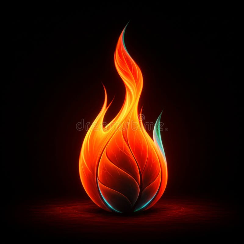A digitally generated image depicting a flame shaped like a leaf. The design is stock illustration