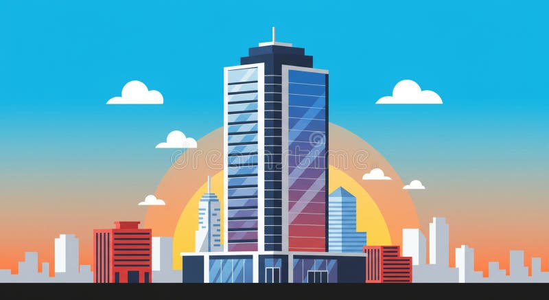 A digitally generated image depicting a modern cityscape with a prominent royalty free illustration