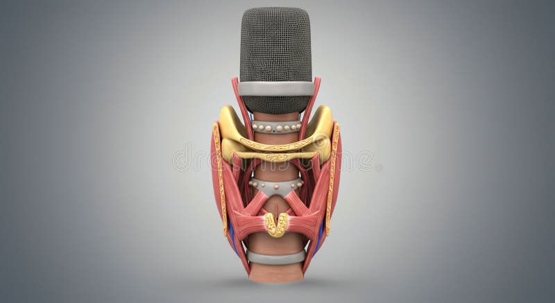 A digitally generated image depicts a microphone designed to resemble a human vector illustration