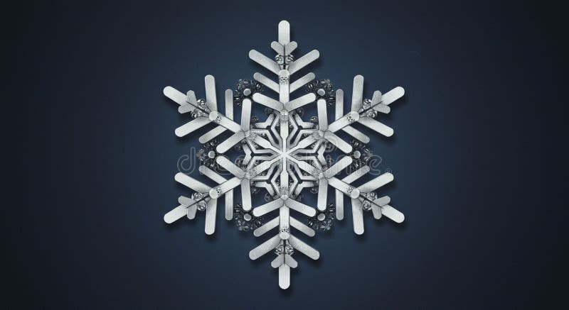 A digitally generated image of a detailed snowflake on a dark background. The stock illustration